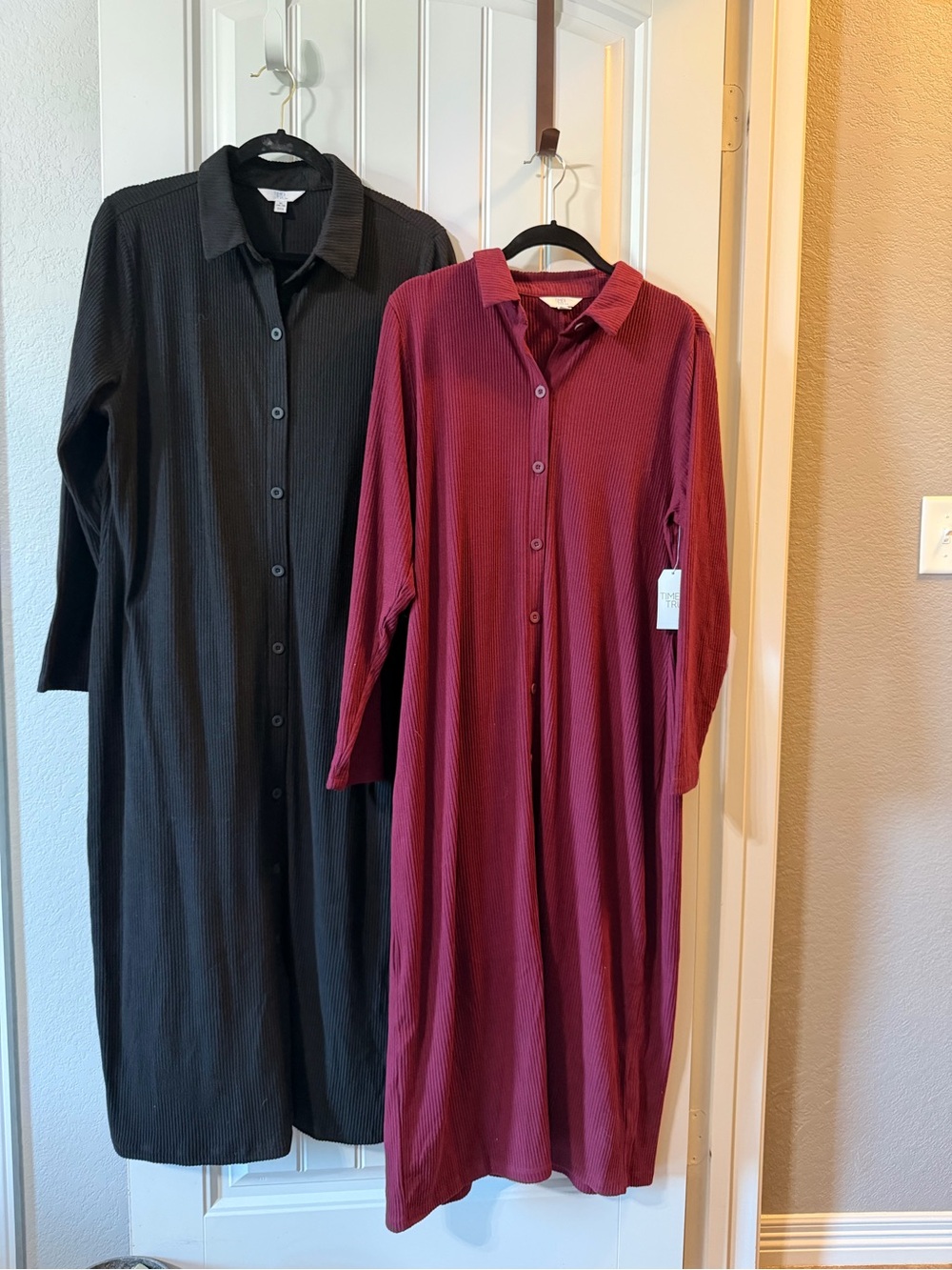 2 Women’s Long Button-Front Shirt Dress - Burgundy & Black